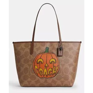 🔥🎁Coach City Tote Handbag in Sig Canvas Halloween Print CCE70 Msrp:$295.00